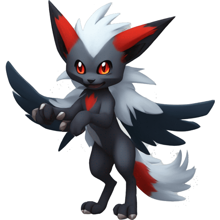 Black Cool Edgy Anthro Quilava Litten Absol Zoroark Zorua Fakémon  with White and Red Edgy markings emoji