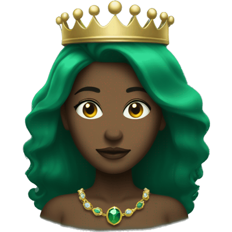 A dark emerald woman with a crown emoji