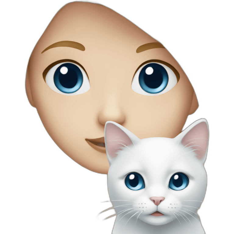 Blonde girl with blue eyes and with white cat emoji