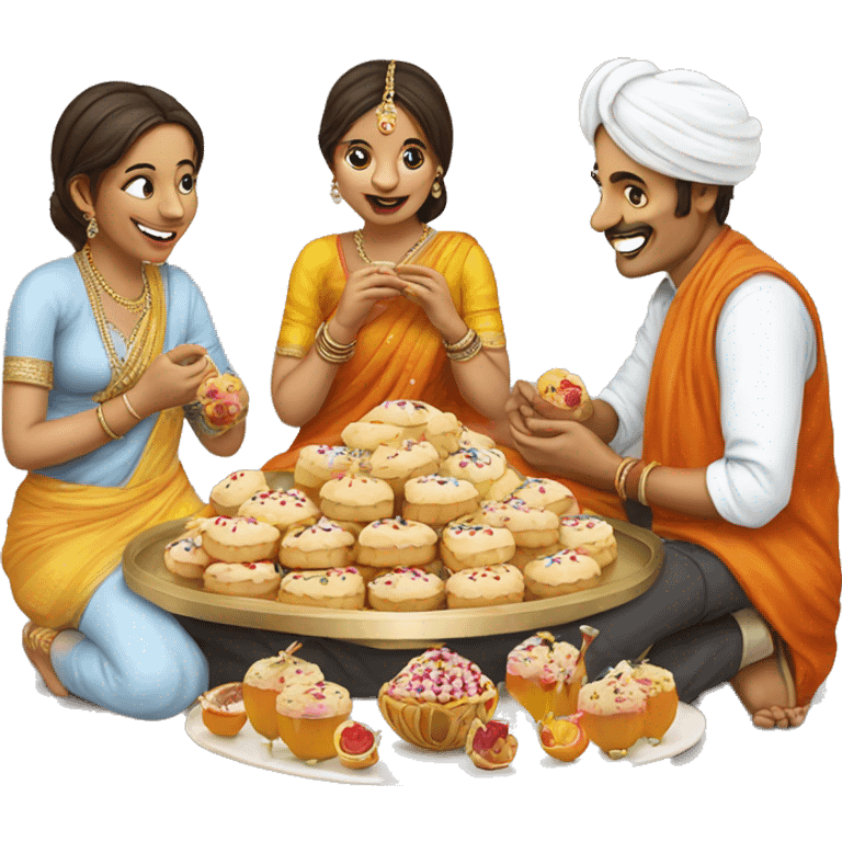 People of Jaipur lik to eat too many sweets. create emoji in which Jaipur man and women together eating the sweet dish  emoji