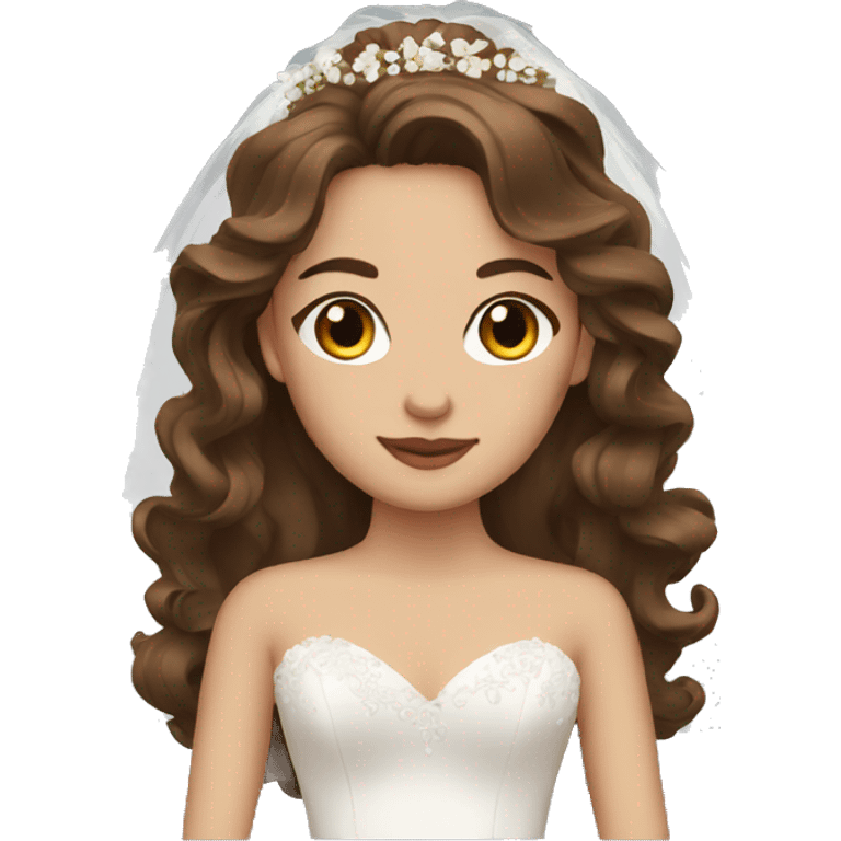 bride with brown long wavy hair, brown eyes emoji