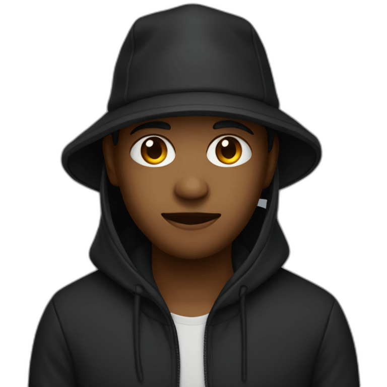 Designer wearing hat and black hoodie emoji