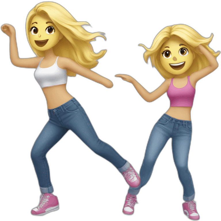 Two blond girls dancing salsa in jeans emoji