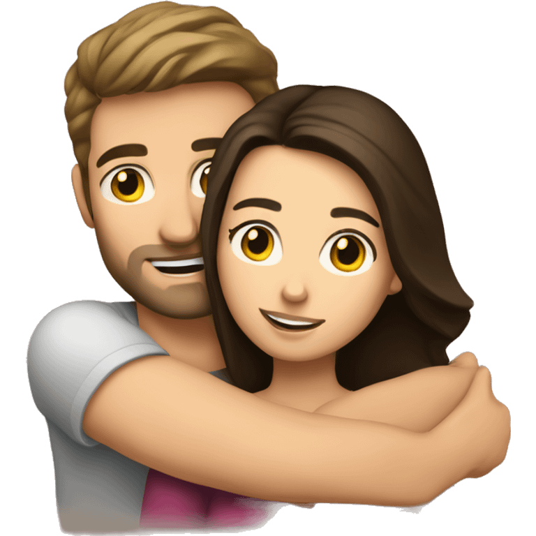 caucasian brunette couple hugging emoji