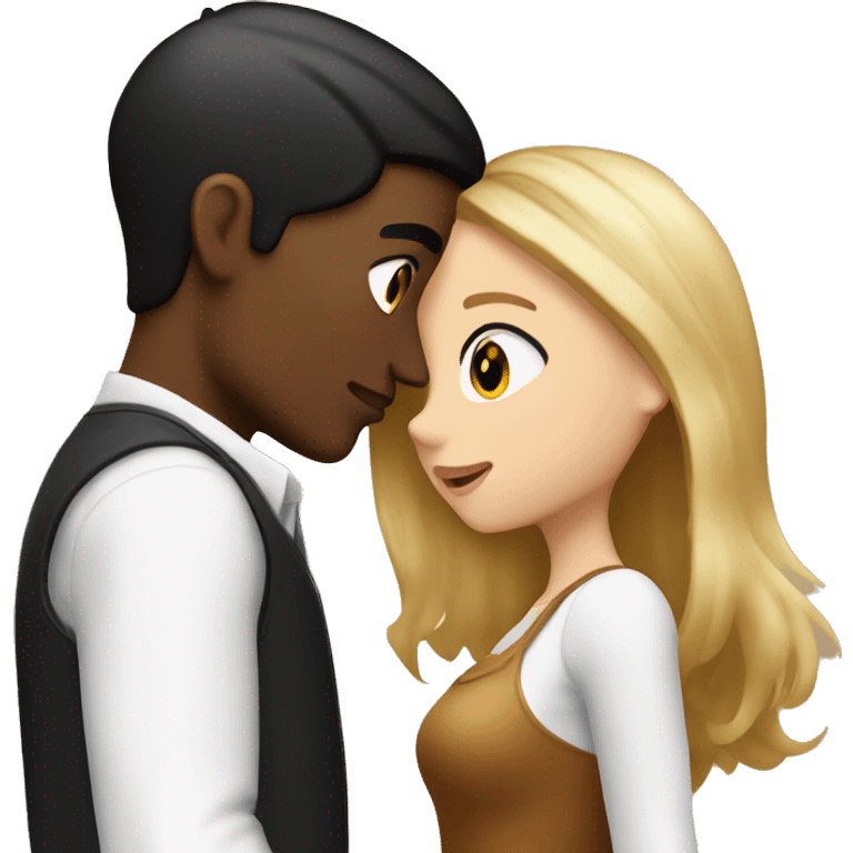 Caramel skinned guy with black hair kissing white gorl with brown and blonde hair emoji