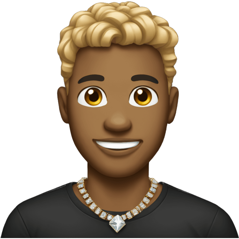 tan male black shirt wearing diamond chain with diamond grillz emoji