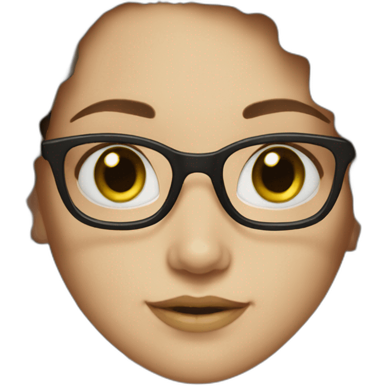 Girl with white skin, green eyes, glasses and wavy dark brown hair.   emoji