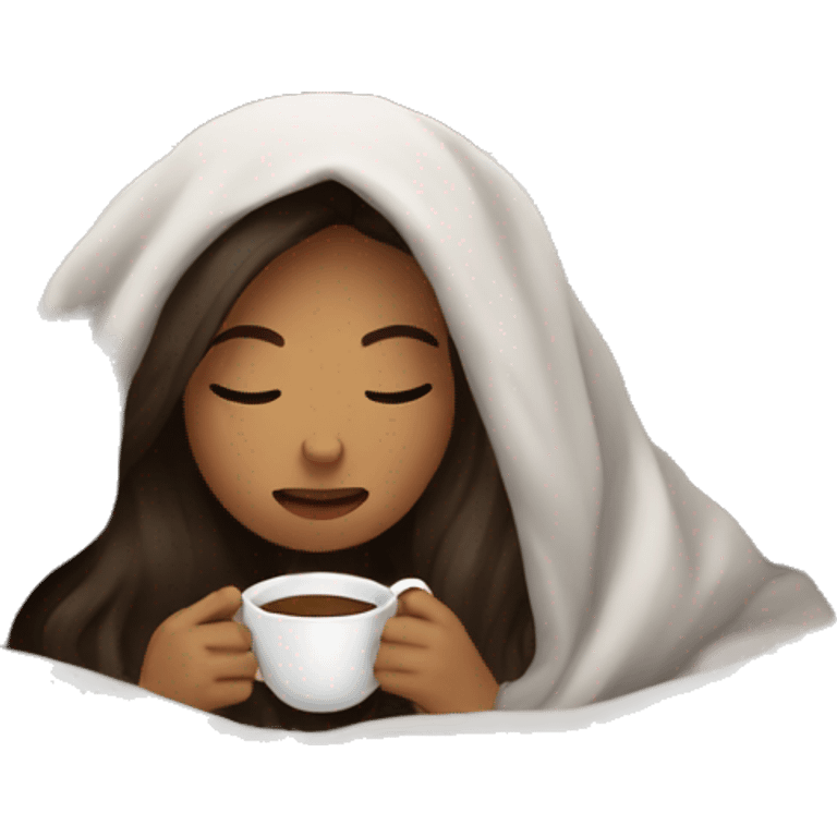 girl brunette inside a blanket sipping coffee eyes closed emoji