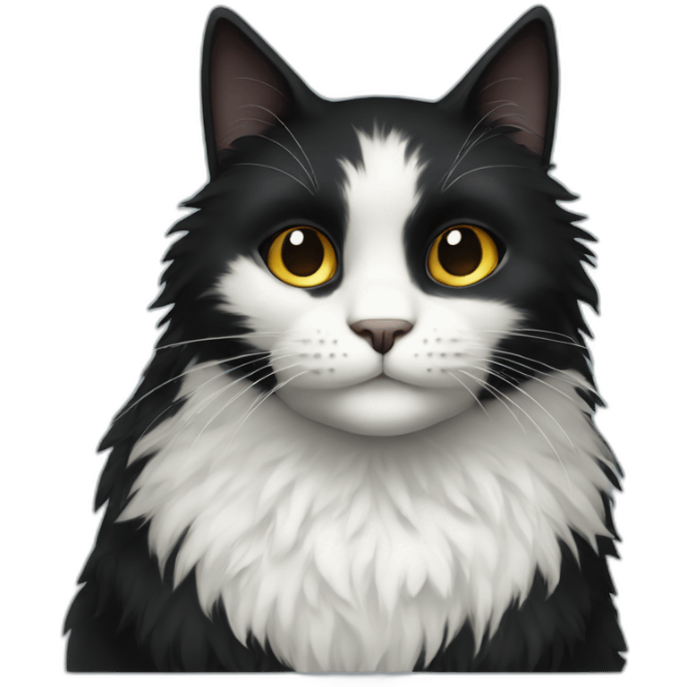 Fluffy black cat with a white face emoji