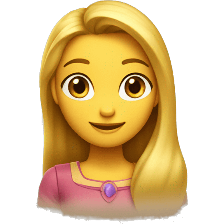 tipo Disney Pixar chica con pelo castaño, ojos color miel, piel clara tipo avatar de iPhone apoyada en sus brazos boca abajo feliz tecnología dall e 3 emoji