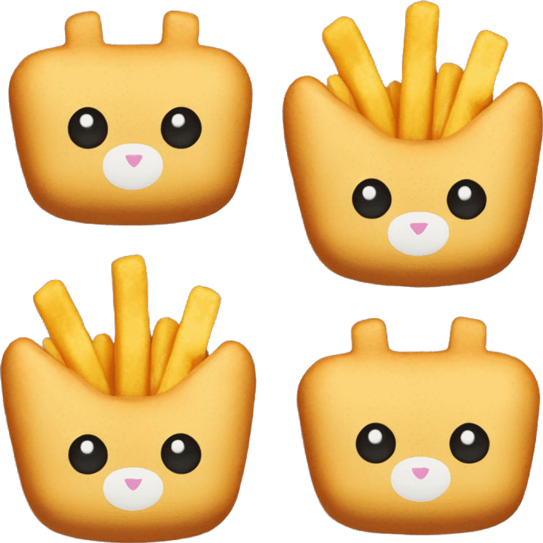 Chicken nuggets that are hello kitty shaped with French fries emoji