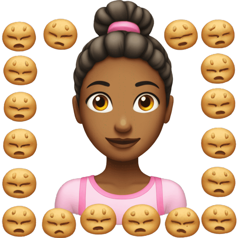 a girl making a bun in front of a mirro emoji