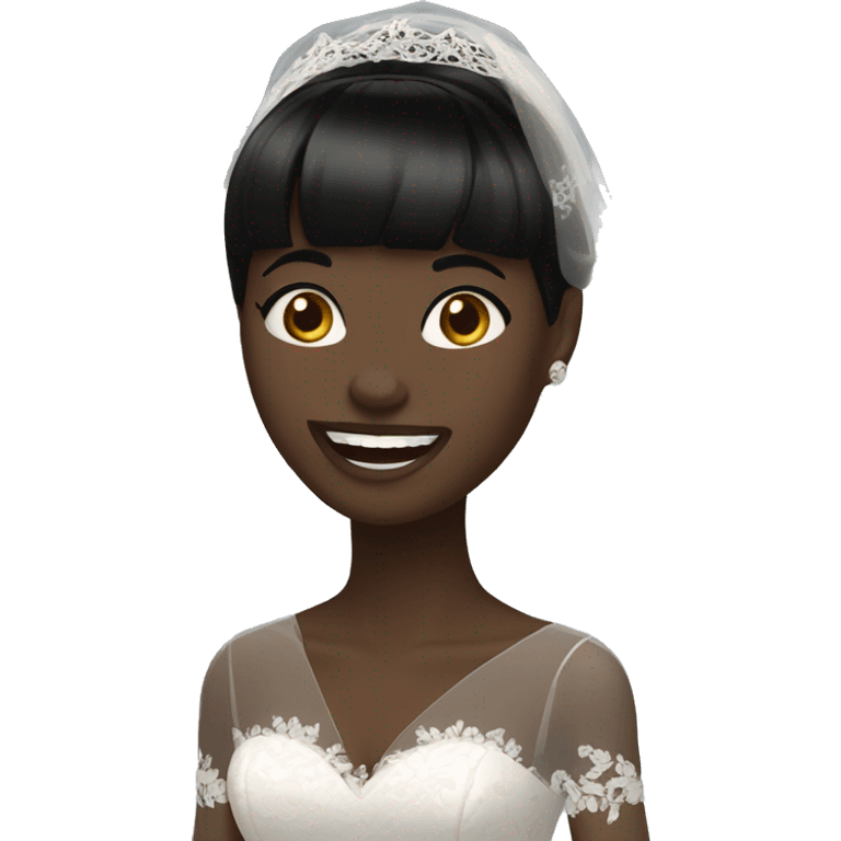 bride with very pale skin dark brown straight very short hair black lace dress and bangs laughing with veil emoji