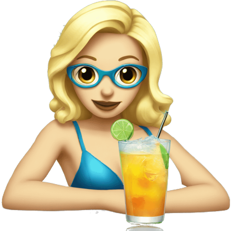 Blonde swimming girl sustaining cocktail emoji