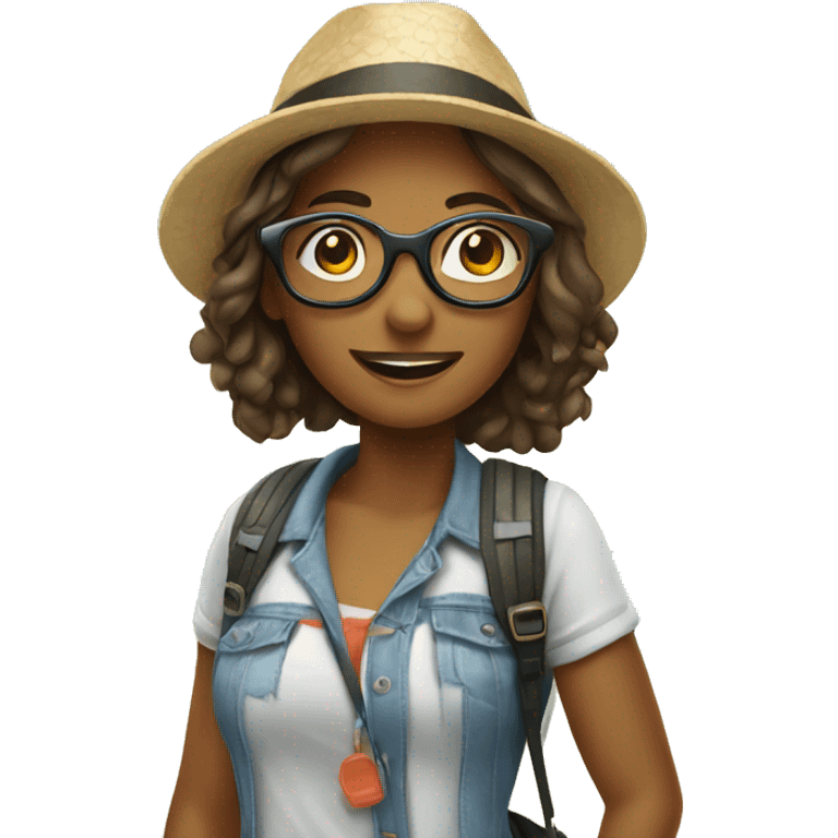 Girl tourist with glasses at the beach emoji