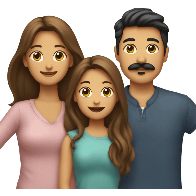 Familia de 4 personas madre, joven con bigote adolescente y mujer adolescente con un perro yorkshire emoji