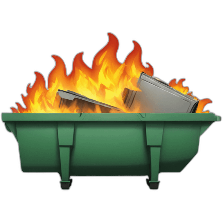 dumpster fire with burning computers emoji