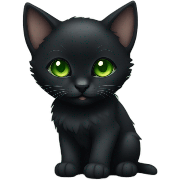 Total Black kitten with green eyes an big ears emoji