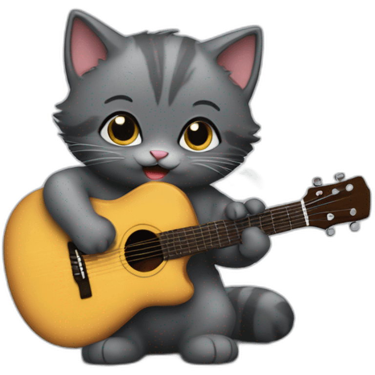 A darkgrey kitten playing the guitar saying "Navid!" emoji