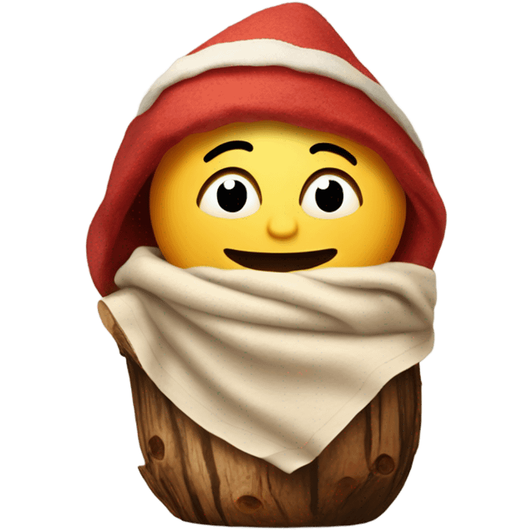 Create tió de Nadal. A famous christmas character from Catalonia. A wooden log with a drawn face and a blanket on top. Christmas style. emoji