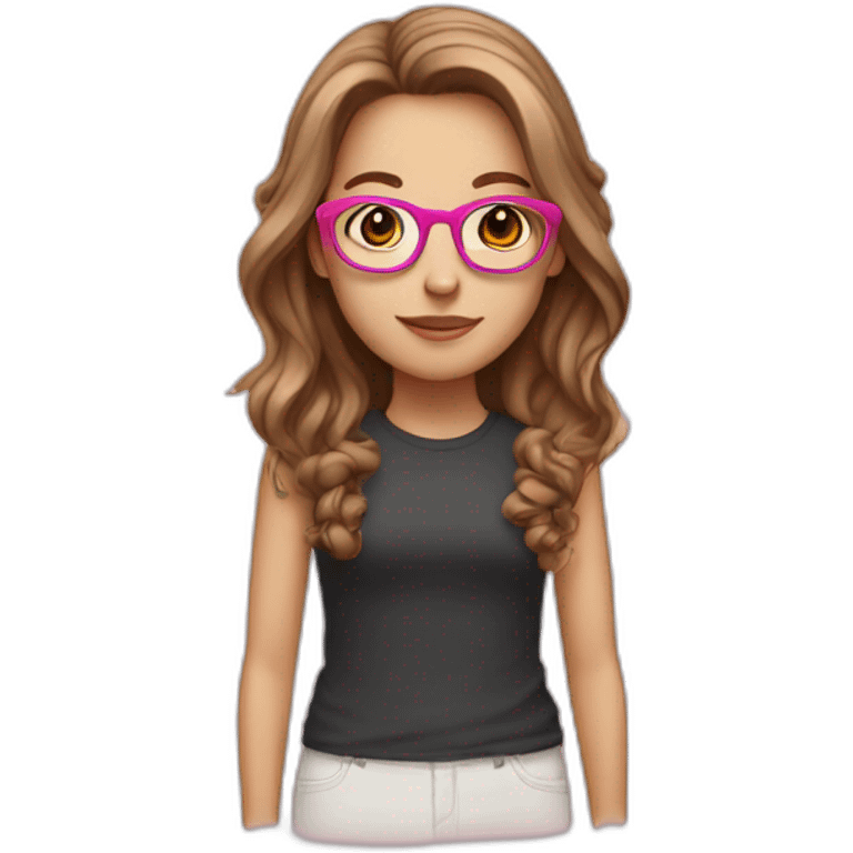 White girl with brown and long hair were pink glasses emoji