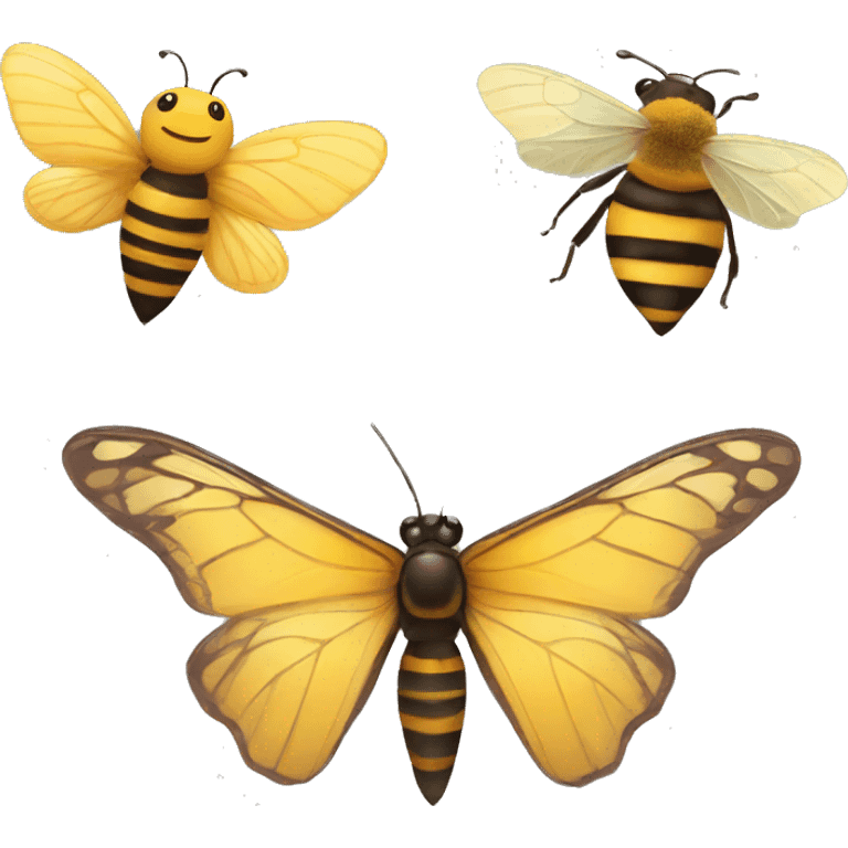 butterfly and friendly bees emoji