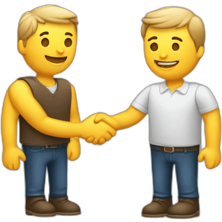 a seller and customer making a hand shake and give a product two white people  emoji