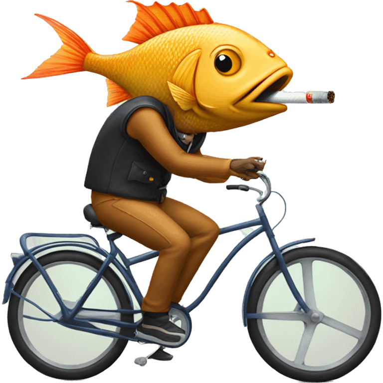 Fish smoking a cigarette riding a bike emoji