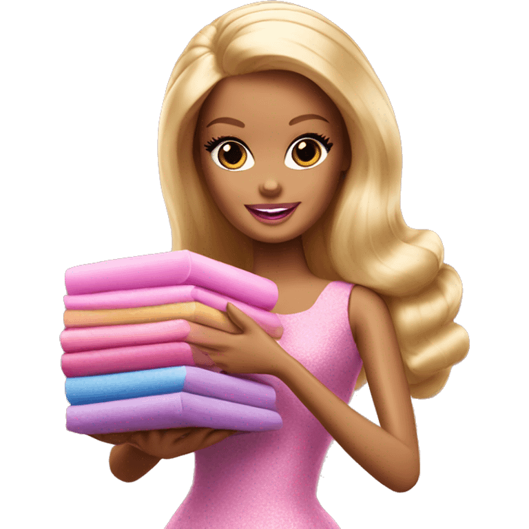 BARBIE DOLL HOLDING A STACK OF  emoji