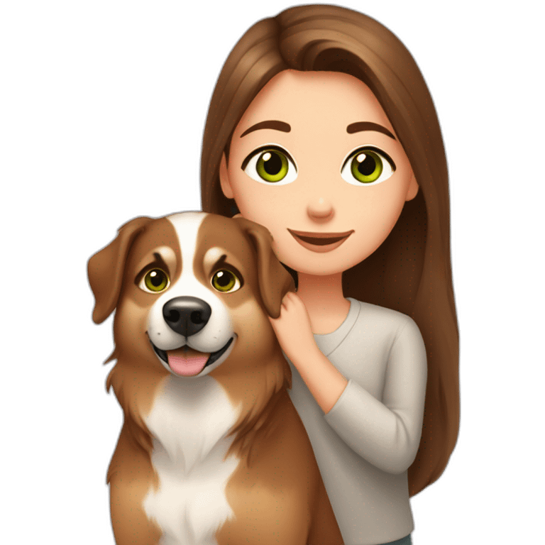 Girl green eyes brown hair hugs Dog russian Siberian laika emoji