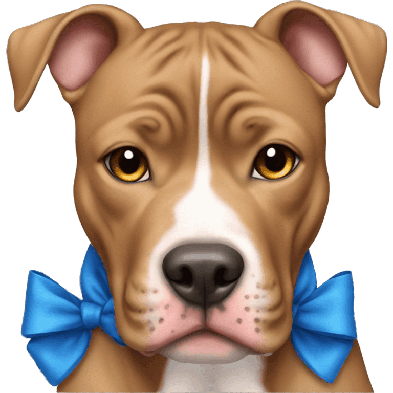 Light brown pitbull with ears cut and blue bows emoji