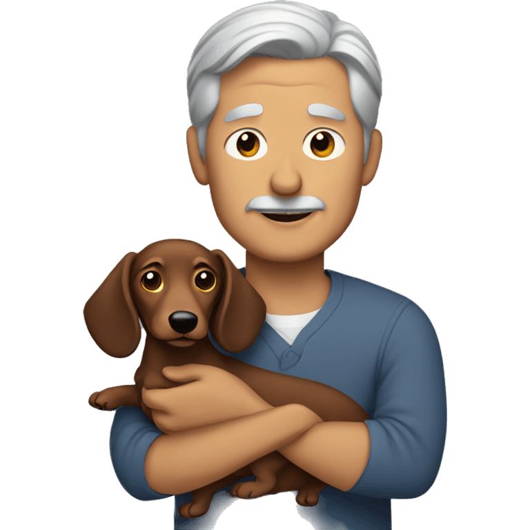  man with grey hair holding a dachshund in his arms emoji