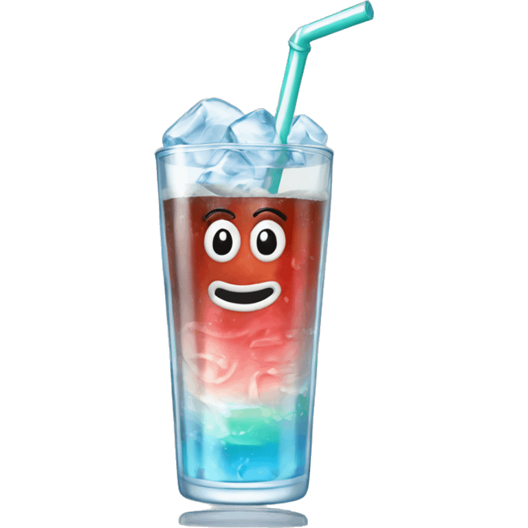 Fountain soda drink in large glass with ice and straw emoji