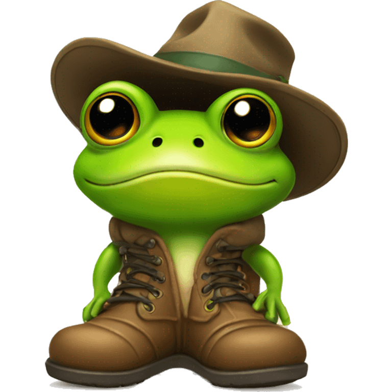 Frog wearing boots and hat emoji