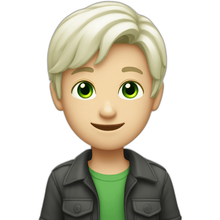 boy doing thumbs up with green eyes and dyed white, long hair on top and very short on the sides emoji