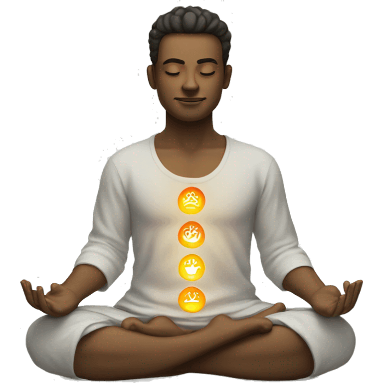 Man with 7 chakra symbols meditating mudra emoji