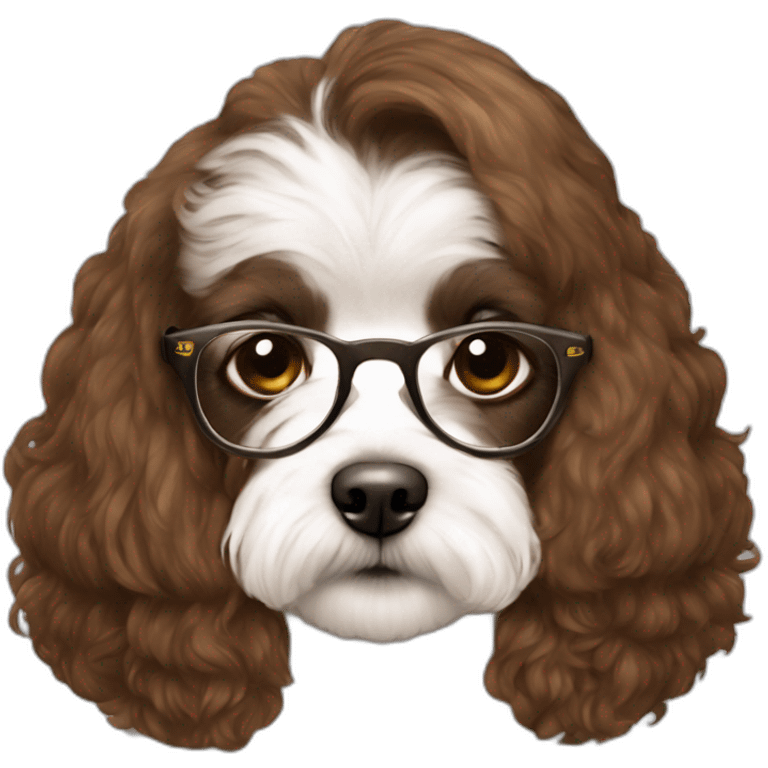 Long straight brown hair, eyeglassed turkish girl with white maltipoo emoji