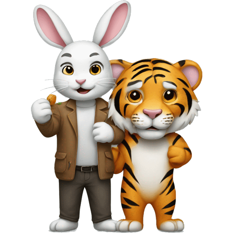 rabbit and tiger are holding  emoji