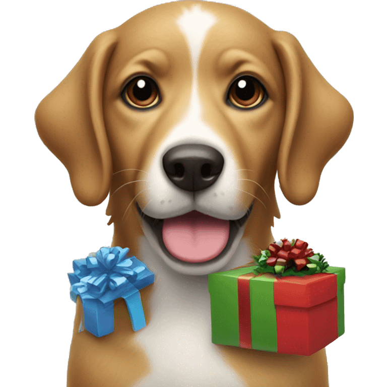 Christmas Dog with present emoji