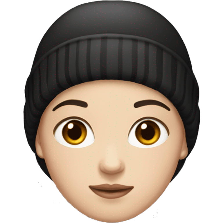 White girl with short black hair wearing a beanie  emoji