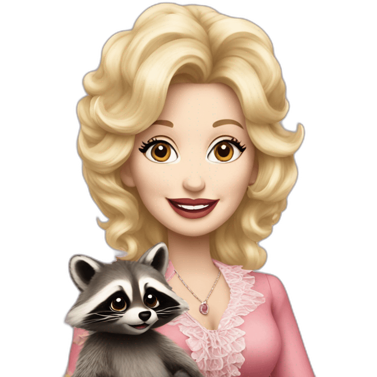 Dolly Parton with a raccoon emoji