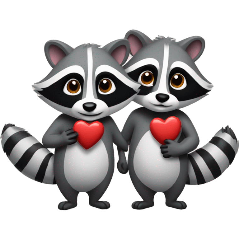 Two raccoons holding a heart emoji