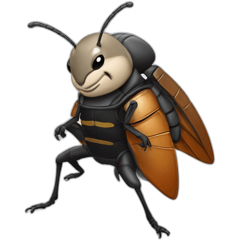 cockroach with jiu-jitsu outfit, black belt, batman logo on chest, looking forward emoji