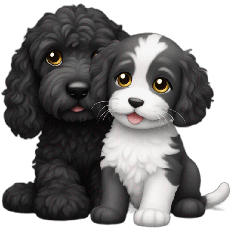 All Black adult labradoodle and a white grey kitten emoji