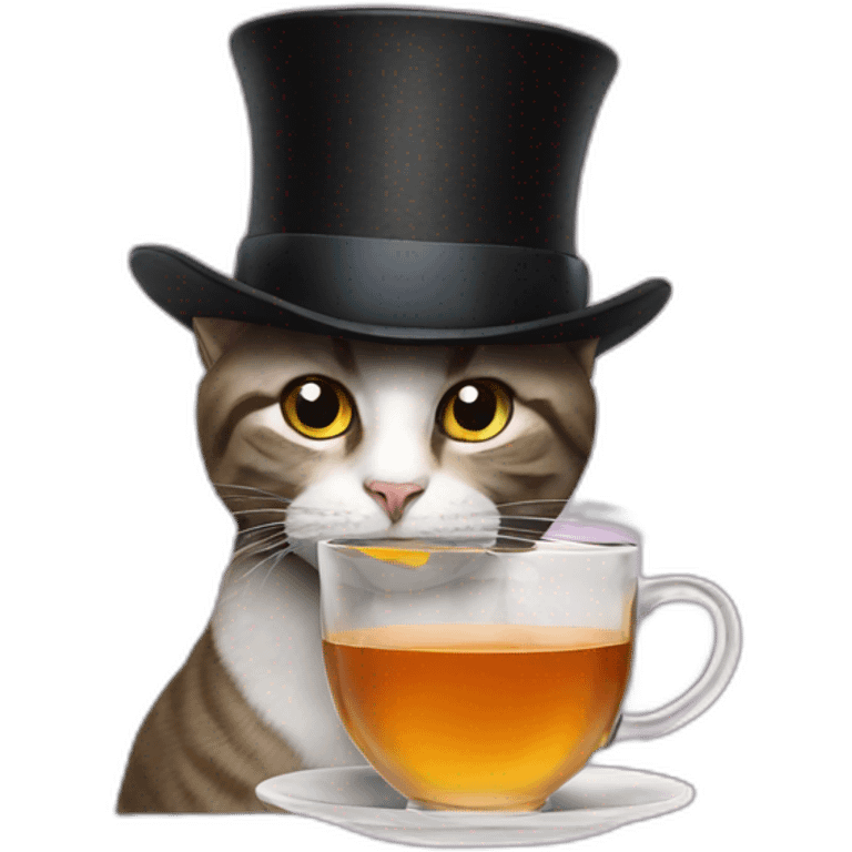 Cat with a top hat drinking tea emoji