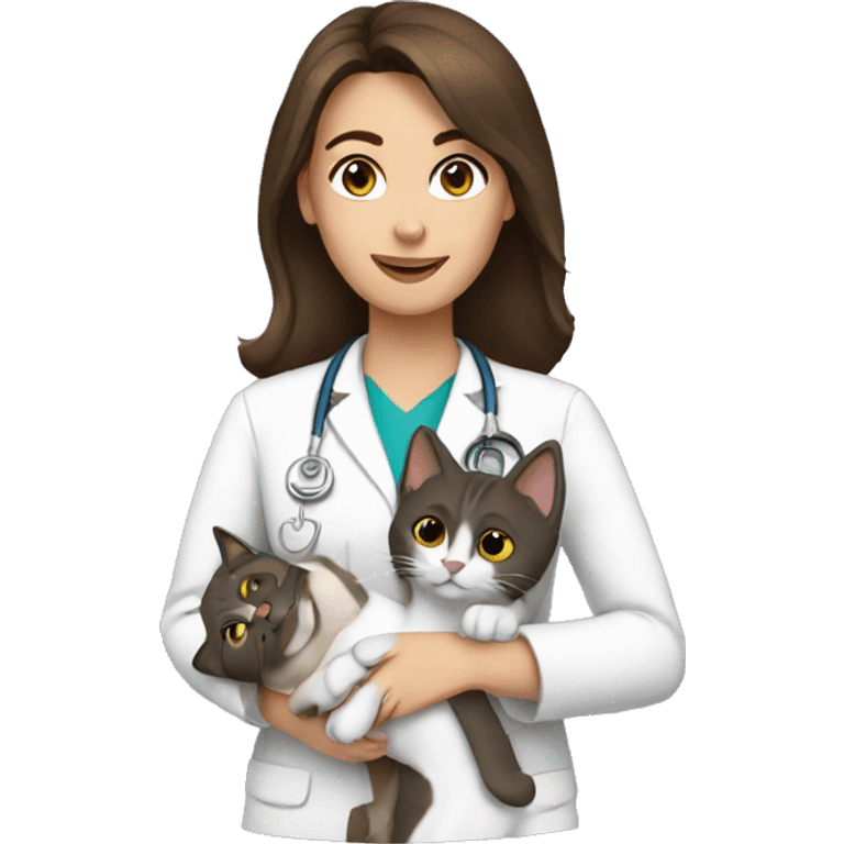 Brunette female vet with cat  emoji