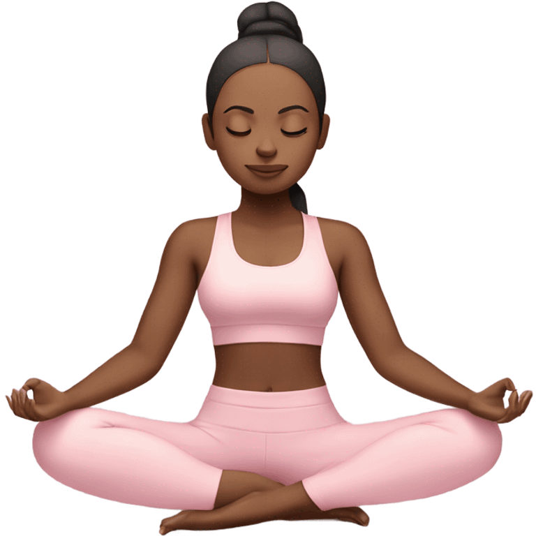 eyes closed emoji face girl in lotus pose wearing a pastel pink yoga set  emoji