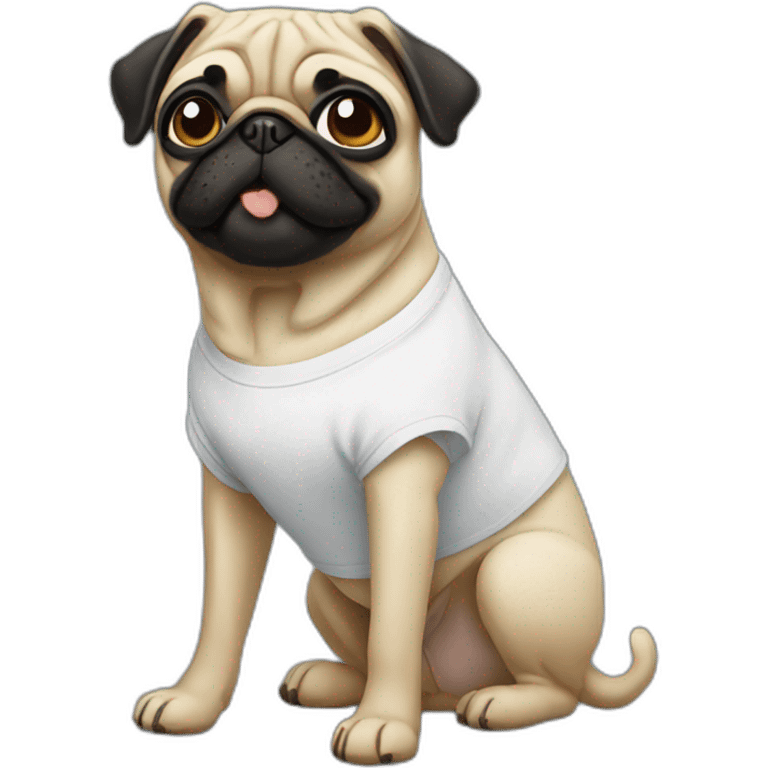 pug wearing a t-shirt emoji