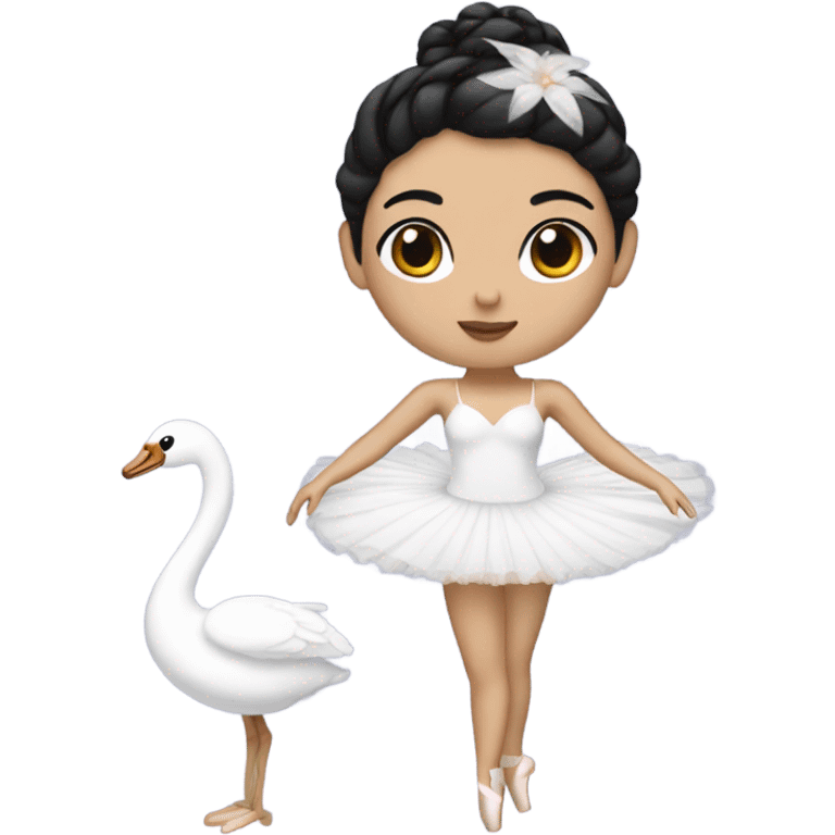 Ballerina with swan dress, white skin, black hair emoji