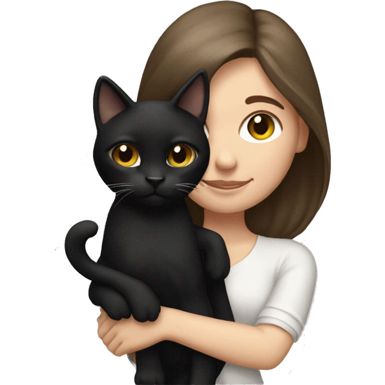 Brunette white girl holding a black cat  emoji